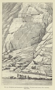 Sochy a nápis v Behistun (rytina) od French School