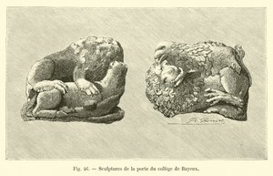 Sochy na dveřích koleje v Bayeux (rytina) od French School