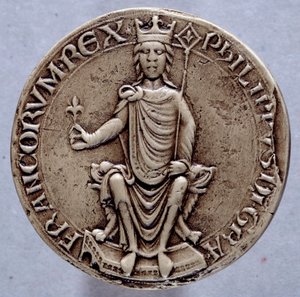 Pečeť krále Filipa II. dit Philippe Augustus (1165-1223) Paříž 13. století, Archives Nationales od French School