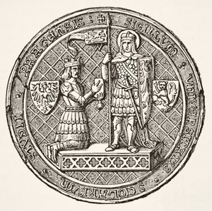 Pečeť pražské univerzity, z vědy a literatury ve středověku od Paula Lacroix pub. Londýn 1878 od French School