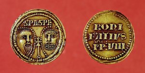 Pečeť s hlavami sv. Pavla a sv. Petra z buly papeže Bonifáce VIII., zpět a vzadu, 1295 (vosk) od French School