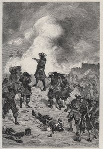 Sebastian the Prestre lord z Vaubanu (1633-1717), marechal Francie brání Brest před útokem anglické flotily v roce 1695 - rytina v „Les Hommes Celebres de la France“ od Louise Dumase 1889 od French School