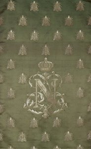 Část zeleného a zlatého damašku se znakem a královským znakem Napoleona III. (1808-73) od French School