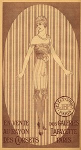 Vyberte korzet JPB k prodeji v korzetovém oddělení Galeries Lafayette v Paříži - 1914 od French School