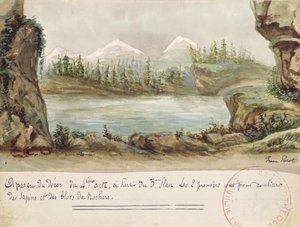 Scénografie pro IV. dějství opery William Tell od Gioacchina Rossiniho (1792-1868) uvedené 3. srpna 1829 v Pařížské opeře (wc na papíře) od French School