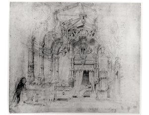 Scénografie pro první inscenaci Angelo, tyran de Padoue od Victora Huga (1802-85), 1835 (pero a inkoust na papíře) od French School
