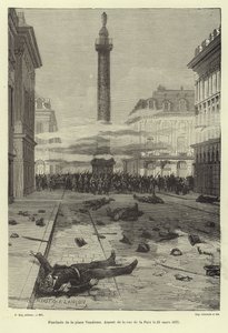 Střelby na náměstí Place Vendome, Paříž, Pařížská komuna, 23. března 1871 od French School