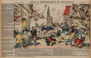 Obléhání a bombardování Štrasburku, francouzsko-pruská válka, srpen-září 1870 (barevná rytina) od French School