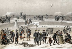 Obléhání Paříže v roce 1870 během války 1870-1871. Vojáci připravují obranu města: v bunkru je vidět voják. od French School
