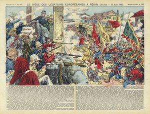 Obléhání evropských legií v Pekingu, Boxerské povstání, Čína, 20. června - 15. srpna 1900 (barevná litografie) od French School