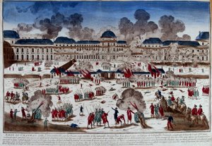 Obléhání hradu (paláce) Tuileries 10. srpna od French School