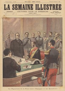 Podpis mírového protokolu o ukončení nepřátelství ve španělsko-americké válce, Washington DC, 12. srpna 1898 od French School