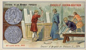 Stříbrný denier Chlothar II, 584 (chromolitho) od French School