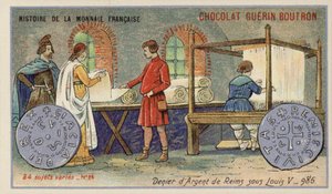 Stříbrný denier z Remeše z doby vlády Ludvíka V., 986 (chromolitho) od French School