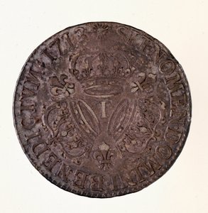 Stříbrné francouzské ECU (scude), vláda krále Ludvíka XIV. (1643-1715) 1713 Diam. 4 cm Neapol, museo archeologico od French School