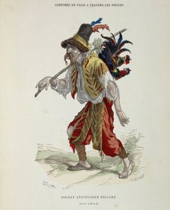 Voják dobrodruh sloup (tulák) v 16. století – v „Kostýmu Paříže v průběhu staletí““ od French School