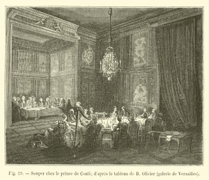 Večeře s princem de Conti; podle obrazu B. Oliviera, galerie Versailles od French School
