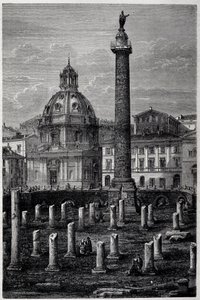 Náměstí a Trajanův sloup (sloup Trajane) (Colonna Traiana) a Ulpian bazilika (plavba Francise Weye v letech 1864-1868) - v „“ Tour du Monde““ 2. týden 1869 od French School