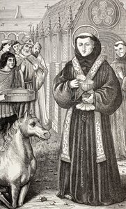 Svatý Antonín z Padovy, z knihy „Vojenský a náboženský život ve středověku“ od Paula Lacroixe, vydaná v Londýně kolem roku 1880 (litho) od French School