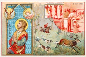 Svatý Hubert, patron lovců (chromolitho) od French School