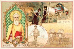 Svatý Isidor, patron zemědělců a nádeníků (chromolitho) od French School