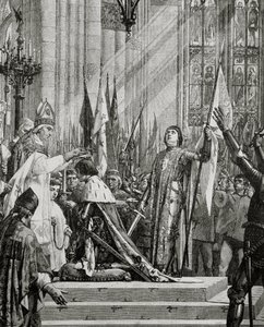 Svatá Johanka z Arku (1412-31) při korunovaci Karla VII. (reg. 1422-61) v roce 1429 (rytina) od French School