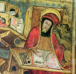 Svatý Marek píše své evangelium, detail z krypty od French School