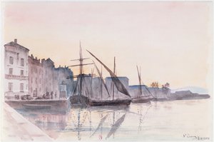 St. Tropez (akvarel na papíře) od French School