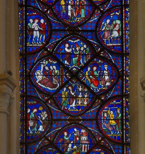 Vitráže katedrály v Chartres: detail života svatého Tomáše od French School