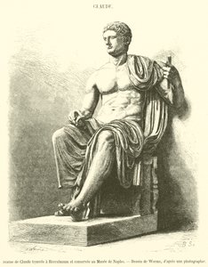 Socha Claudia nalezená v Herculaneum a zachovaná v neapolském muzeu (rytina) od French School