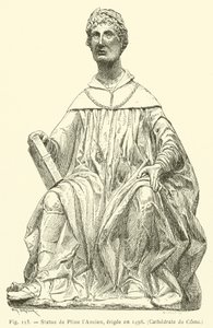 Socha Plinia staršího, postavená v roce 1498, Cathedral of Come (rytina) od French School