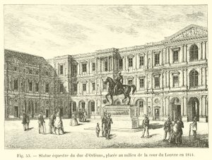 Jezdecká socha vévody z Orleans, umístěná uprostřed nádvoří Louvru v roce 1844 od French School