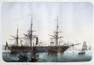 Parní fregata v přístavu Toulon, cca 1850 od French School
