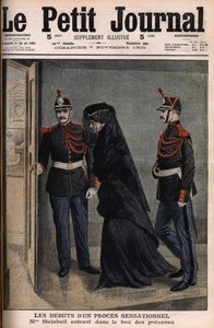 Případ Steinheil: Marguerite Steinheil (1869-1954) vstupující do lóže obžalovaných - Le Petit Journal, 7. listopadu od French School