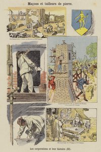 Kameníci a zedníci (barevná litografie) od French School