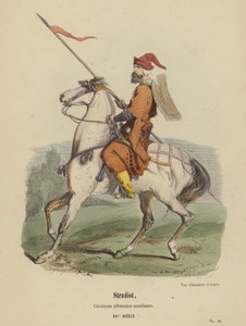 Stradiot, pomocná albánská kavalérie, XVI. století (barevná rytina) od French School