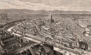 Štrasburk - Bas-Rhin, v Alsasku - rytina v „La France illustrée: geografie, historie, statistická správa“ od V.A. Malt-Brown. 1884 od French School