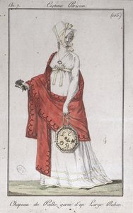 Slaměný klobouk se stuhou, módní talíř od Costumes Parisiens, 1799 od French School