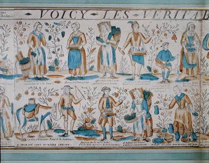 Pouliční obchodníci v 18. století (barevné lito) od French School