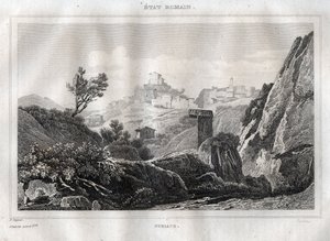 Subiaco Lazio v metropolitním městě Řím - rytina z „“ Malebné Itálie““ od M. de Norvinse, Ch. Nodier 1834-1836. od French School