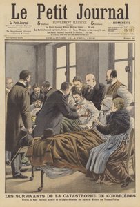 Přeživší důlní katastrofy v Courrieres (barevná litografie) od French School
