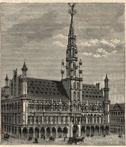 Soustava hromosvodů na bruselské radnici v 19. století - Rytina v „Vědy dostupné všem - Populární fyzika a chemie“ od Alexise Clerca - Konec 19. století - Soukromá sbírka od French School