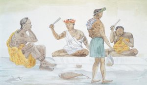 Tahitské šlehače látek, LF Lejeune z cesty Ludvíka I. Duperreyho (1822-1825), Polynésie 19. století Akvarel od French School