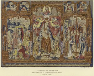 Gobelín zobrazující korunovaci Panny Marie od French School