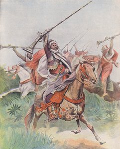 Tbourida, tradiční jezdecká fantazie, Maroko (barevná litografie) od French School