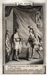 Telemaque najde Ulisse - rytina z roku 1798 od Monneta v „Les Aventures de Telemaque, fils d