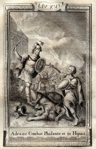 Telemaque překonává Hippia - rytina z roku 1798 od Monneta v „Les Aventures de Telemaque, fils d