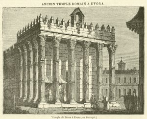 Temple de Diane a Evora, en Portugal (rytina) od French School