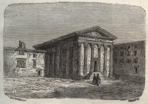 Chrám Augusta a Livie ve Vídni, ve francouzském departementu Isere (římský chrám) - rytina v „Histoire de France“ od Victora Duruye (1811-1894) - 1882 od French School