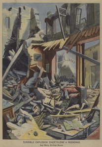 Hrozný výbuch acetylenu v kavárně v Rognonas, Francie (barevné lito) od French School